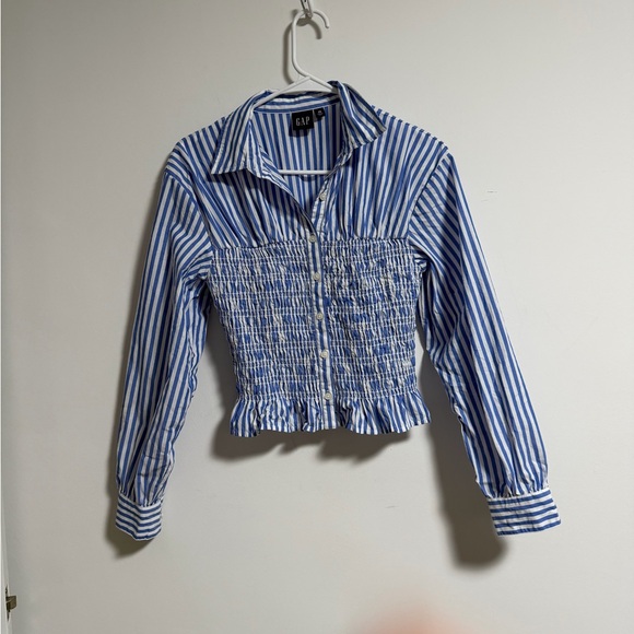 GAP Blue and White Striped Collared Smocked Shirt XS - Picture 14 of 16
